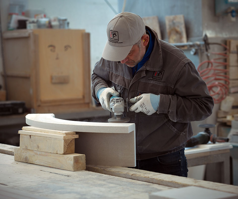 Processing of marble, onyx, travertine, agglomerates, and semi-precious stones.