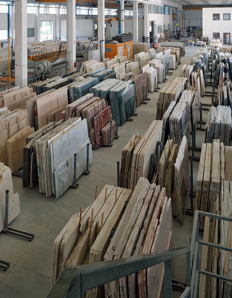 Processing of marble, onyx, travertine, agglomerates, and semi-precious stones.